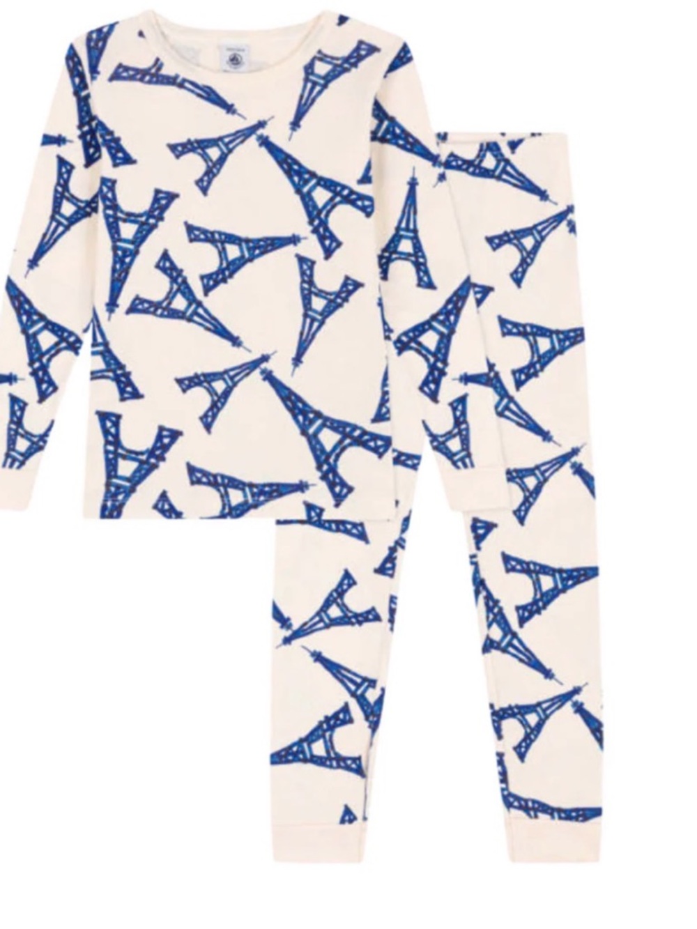 Petit Bateau Cream and Blue Eiffel Tower Pajama Set